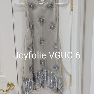 Joyfolie Silver Embellished Tiered Sheath Dress
